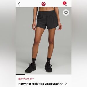 Lululemon Hotty Hot High Rise Lined shorts 4”